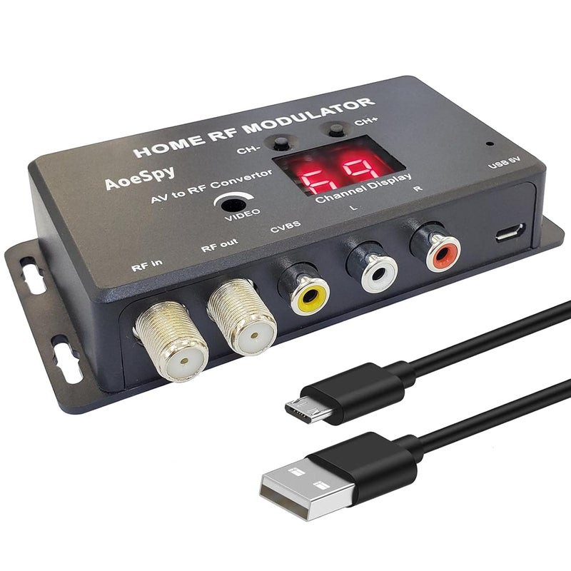 AoeSpy RF Modulator RCA to Coaxial Converter UHF Adapter w/Channel Switch for TV Tuner Satellite Set-top/Cable Box VCRs Bule-ray/DVD Players Roku Fire Stick NS AV Composite Video to Analog NTSC Coax TV - Image 1